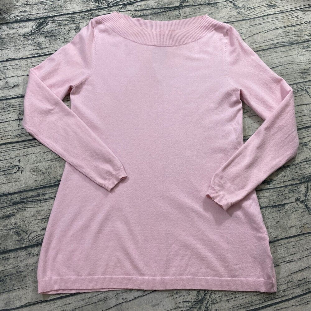 J Peterman Womens S Pink Boatneck Knit Blouse Top Long Sleeve Nylon Blend